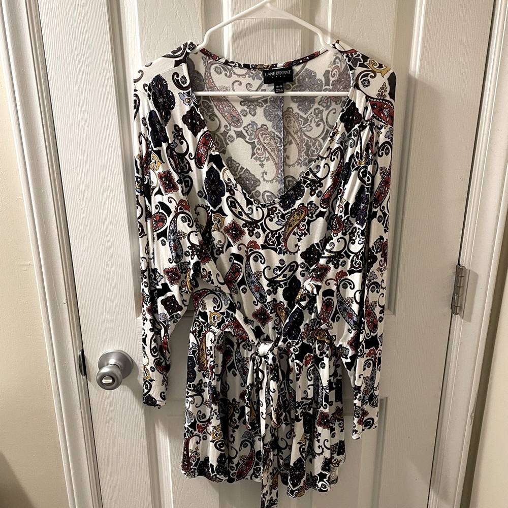 Lane Bryant Tie Front/Back Blouse - Fall Paisely